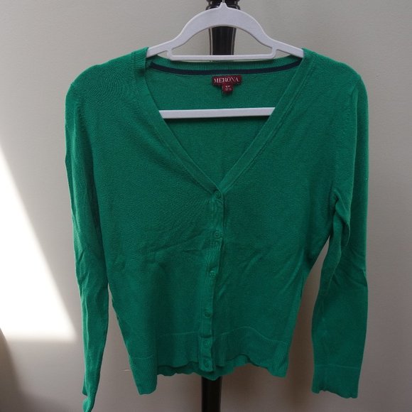Green V Neck Button Down Sweater - Picture 1 of 3